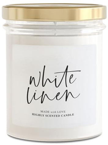 TIENDA EURASIA – Vela Aromática, 6 Distintos Aromas, Perfumada, Material Cera, Vela en Frasco de Vidrio, 220 gr, para decorar Hogar, Boutique o Baño (White Linen)