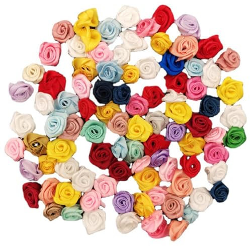 Wisafory 100 rose di raso, mini fiocchi, rose, fiori di stoffa da cucire, teste di rose artificiali, fiori, applicazioni, rose, teste di stoffa, decorazioni per fai da te, vestiti, decorazione
