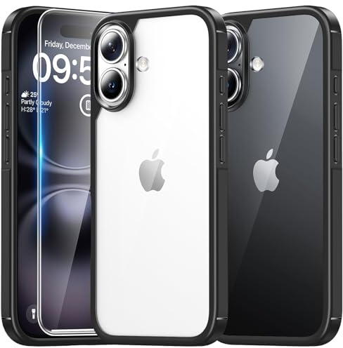 TAURI Funda para iPhone 16 6.1, [No Amarillea] con HD Protectores de Pantalla, [Protección de Grado 15 FT] Mejorada Protección Anti-Arañazos Case - Negro