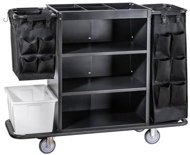 Housekeeping Room Service Cart Hotel Rooms Multifunctional Hand-push Cloth Trolley Cleaning Work Trolley Cleaning Trolley Cloth Bag Guest Cleaning Service Trolley Clean Trolley(D)