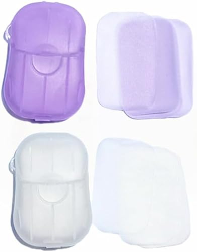 Zenarao Soap Sheets, 100Pcs/2 Box Portable Soap Sheets, Mini Portable Travel Soap Paper Sheets Disposable Water Soluble Hand Washing Bath Scented Paper Soap Camping Hiking Outdoor (White,Purple)
