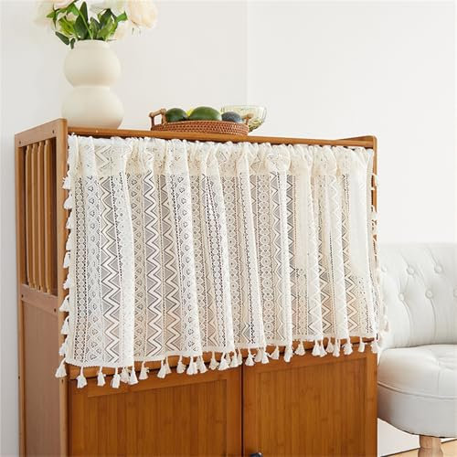 champracer Scheibengardine Boho Kurze Vorhang Küchenvorhang Baumwolle Halbtransparent Vorhang Landhaus Kurzstore für kleine Fenster, Retro Küche Türvorhang (1 Stüick, BxH 130x45 cm)
