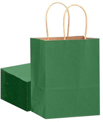 Gcardist 32Pcs Kraft Taschen mit Griffen 21x15x8cm Kleine Geschenk Party Taschen Tiefgrün Shopping Treat Taschen Mehrfachverwendung (8.3x6x3Inch, Kleine Größe)