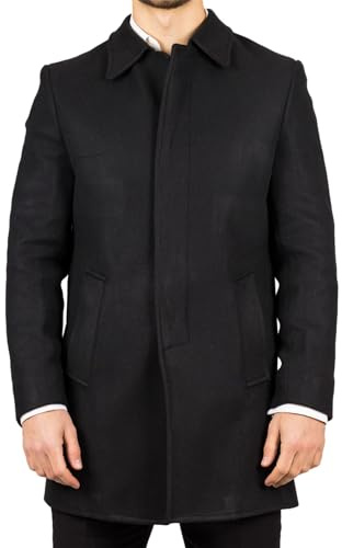 TruClothing Men's Overcoat Classic Collar Wool Blend Classic Trench Coat Winter Jacket - Black M