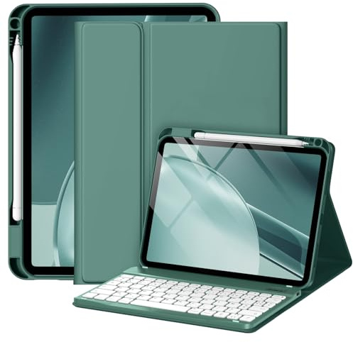 drivego Hülle mit Tastatur für iPad (A16) 11. Generation/10. Generation | Magnetische Anti-Detach Tastatur Hülle für iPad 11 Zoll 2025/10.9 Zoll 2022 mit Stifthalter, QWERTZ Keyboard, Kieferngrün