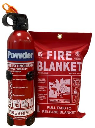 Small Home Fire Safety Pack, Small 850g Aerosol Dry Powder Fire Extinguisher & 1m x 1m Soft Case Fire Blanket (850g Fire Extinguisher)