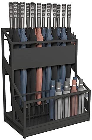 GZSLKSCD - Paragüero de Metal con Bandeja de Drenaje extraíble, Sencillo y Moderno, de Gran Capacidad, de 2 Capas, Organizador de Paraguas (Negro, 48 x 27 x 58 cm)