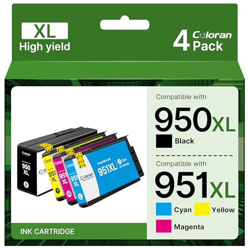 Coloran 950 XL 951XL Kompatible Patronen für HP 950 951 XL Multipack druckerpatronen für HP Officejet Pro 8600 Patronen 8610 8100 8620 276dw 251dw 8615 8640 (Schwarz Cyan Magenta Gelb, 4-Pack)