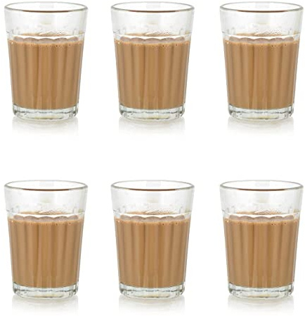 Swadeshi Desire Tea Chai - Tazas pequeñas de cristal para té, café con leche, tazas pequeñas para el hogar, vajilla de corte chai para té, café, mujeres, hombres, niñas, regalo (transparente, paquete