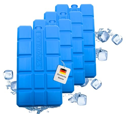 Kühlakkus für Kühltasche Kühlbox 12h Lange Kühlung Leichte 200g je Kühlakku 155x8x4cm Kühlelemente Made in EU für Freizeit Sport Camping verschiede Sets & Block (4er Kühlakku & HLKauf-Block)