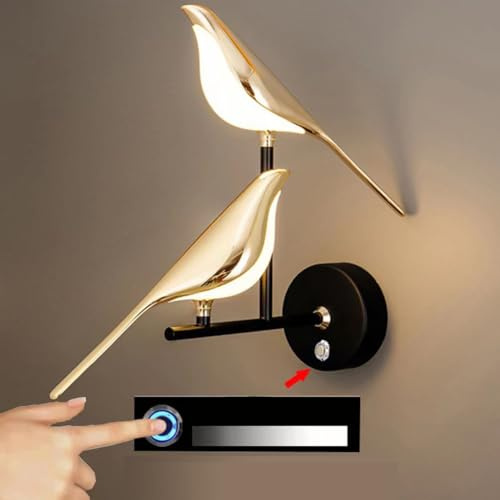 LOGT Vogel Wandleuchten Dimmbar mit Touch Schalter Wandlampen 360° Drehbarem Nachttischlampe Moderne Dekorative Bird Bettlampe LED Warm 3000K Nachtlampe für Wohnzimmer Schlafzimmer,2