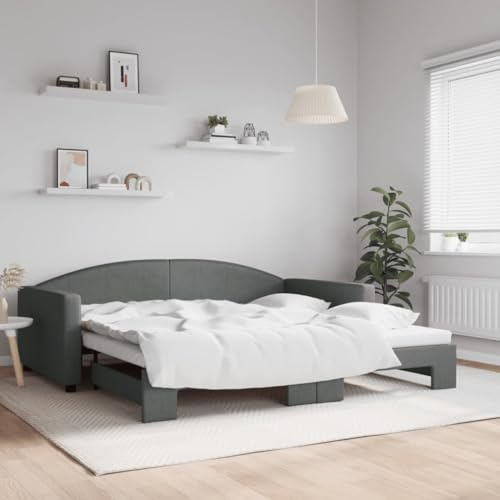 Brokky Tagesbett Ausziehbar Ausziehbett Bett Zum Ausziehen Sofa Bett Daybed Sofa Bett Mit Ausziehbett Dunkelgrau 100x200 cm Stoff / 3197194