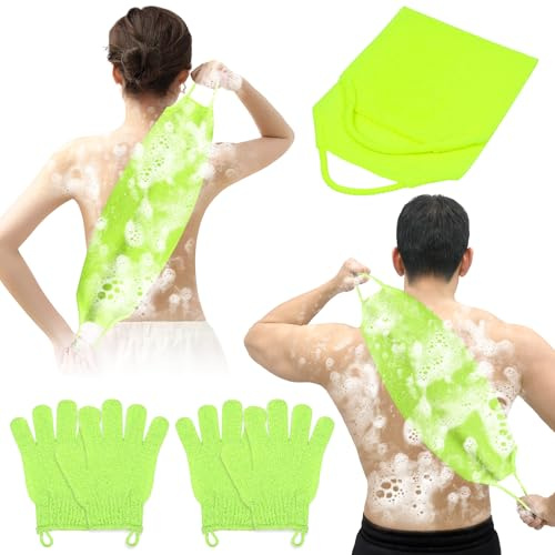 Vicloon Juego de Guantes de Baño Exfoliantes para la Espalda,5 Piezas Toalla de Ducha Exfoliante con Guantes de Ducha,Guantes de Baño de Cinco Dedos Para Hombres,Mujer,Exfoliar,Ducha,Spa,Masaje
