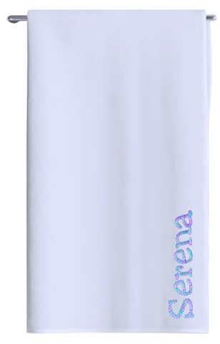 AmiAmarena Telo doccia personalizzato. Telo bianco in spugna di cotone 500Gsm. Morbidissimo e Super Assorbente
