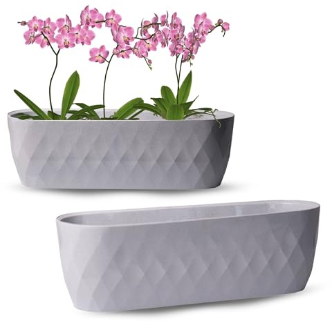 OMAGO, Housse pour orchidée, couvercle oblong pour orchidées, pot ovale, pot d'orchidées, idéal pour l'intérieur, 47 cm, sous-verre (gris)