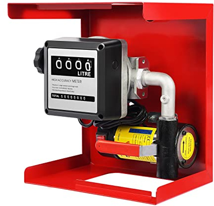 Fyssnn Pompa per olio combustibile e diesel, 230 V, 200 W, autoadescante, set completo di stazioni di servizio mobili con contatore, pistola automatica per trattori/camion/macchine agricole