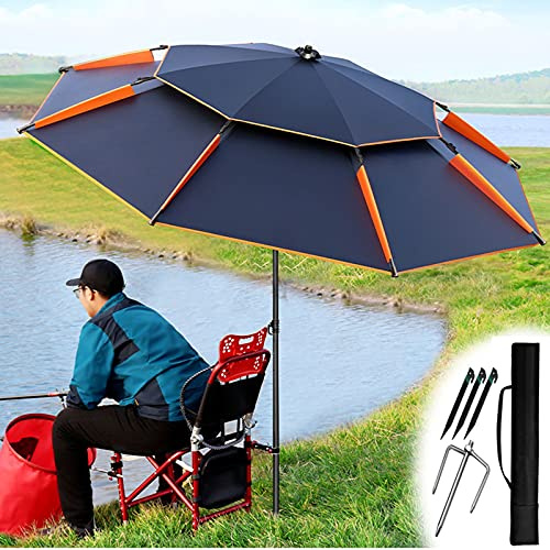 Ombrellone da spiaggia inclinabile, 220 cm, portatile, protezione UV, parasole per giardino, patio e pesca, nero, 2,2 m, regolabile, impermeabile