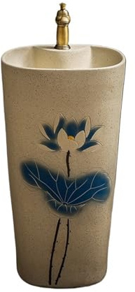 Classique Lavabo sur pied en céramique autoportant avec robinet et kit de vidange for salle bain Pratique