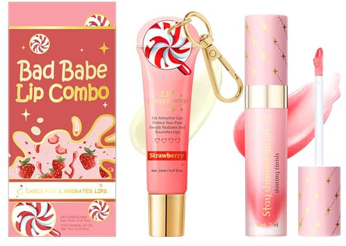 Lip Care Duo Set, Lip Conditioner and Lip Oil Kit, Hydrating and Nourishing Treatment, Moisturizing Lip Gloss for Dry and Chapped Lips, Long Lasting Lip Glow Balm - Lip Care Gifts for Teenage Girls