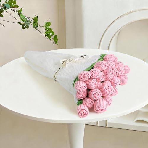 Sokfone Flower Blanket - Crochet Rose Blanket with Bouquet Blankets, Knitted Throw Blankets for Birthday, Wedding, Anniversary,Home Decor (31.5inch - Finished Pink)