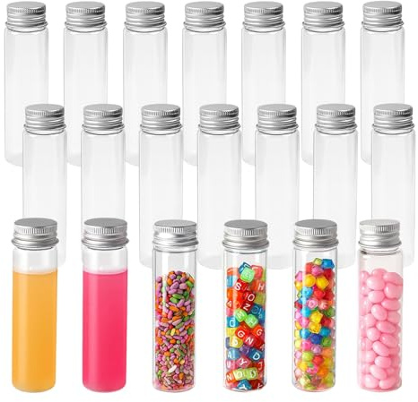 UHETLET 20 Stück 20ml Kleine Glasflasche Glas mit Aluminium Schraubverschluss Klare Flüssigkeitsprobe Fläschchen Transparent Reagenzglas mit Deckel für Blumenvase Beads Süßigkeiten Gewürze Ätherische