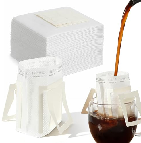 100 Pcs Portable Coffee Filter Paper Bag Hanging Ear Coffee Filter Bags | Disposable, Portable Drip Coffees Filters, Pour Over Pouches, for House, Travel, Office, Outdoor, Daily Travel, Camping