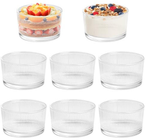 Trendecor Juego de 8 vasos de postre de cristal, 200 ml, cuencos de postre, aptos para lavavajillas, vasos de postre, helados, para postres, tiramisú, pudin, ensalada, yogur y muesli