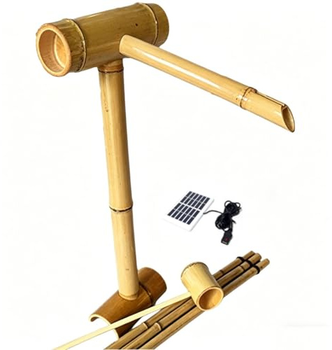 Bananaww Cascata Solare per Laghetto in bambù, Fontana da Giardino Esterno con Pompa e Pannello Solare da 6W per Giardino Zen Feng Shui Decorazione