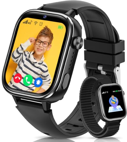4G Montre Connectée Enfant GPS, Smartwatch Enfant avec Appel Vidéo, SOS, SMS Chat Vocal, Mode École, Podomètre, Réveil, Suivi du Sommeil, IP68, Montre Telephone pour Garçons et Filles Cadeau, Noir