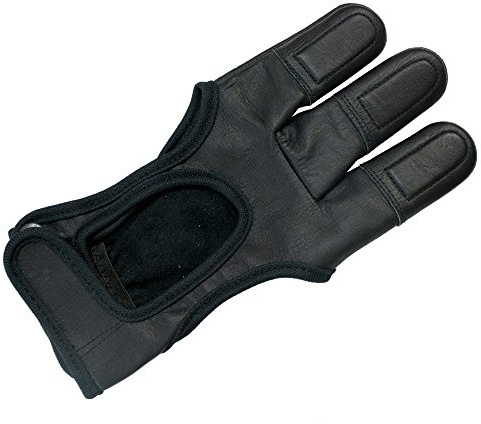 elToro Archery Schießhandschuh Ebony aus weichem Leder | klassischer 3-Finger-Handschuh für Bogenschießen, atmungsaktiv, doppelt verstärkt, mit Klettverschluss und Druckknopf