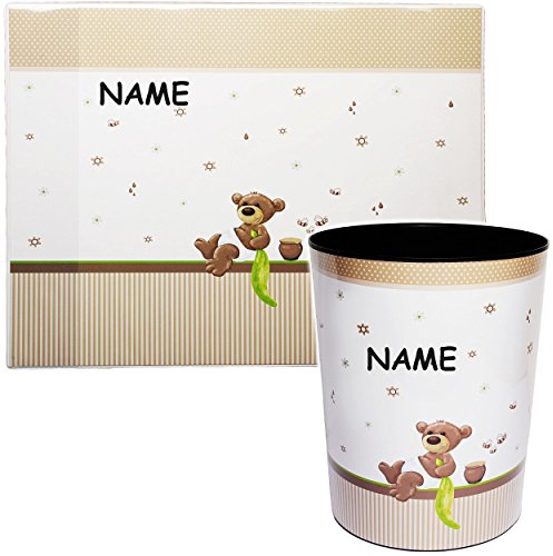 alles-meine.de GmbH 2 TLG. Set Schreibtischunterlage & Papierkorb - süßer Teddybär - Honigbär - incl. Name - Schreibtischset - aus Kunststoff - Mülleimer/Eimer - Tischunt..