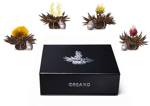 Creano Coffret Cadeau avec Fleurs de Thé Thélini dans Une Boîte Magnétique - Thé Noir - 6 Fleurs avec 4 Sortes Différentes