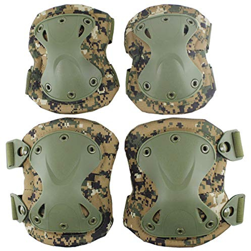 Tactical Combat Knee & Elbow Protective Pads Set for Outdoor CS Paintball Game Cycling Safety Skateboarding Gear Skates Knee Protection Guard Pads (DW)