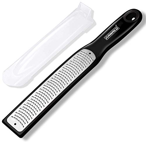 Lemon Zester, Raniaco Grater Zester for Kitchen Ginger Garlic Nutmeg Citrus Garlic Orange Chocolate Vegetables Fruits, Razor-Sharp Stainless Steel Blade + Protective Cover (Black)