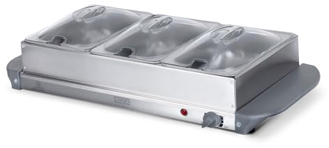LIVIVO Large Stainless Steel Electric Buffet Server - 3 x 1.5L Pans with Removable Lids and Adjustable Temperature Control Hot-Plate Food Serving Solution for Parties, Large Dinners and Special Events