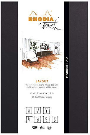 Clairefontaine 116101C – Un bloc encolado rodiado marker Pad de 50 hojas extraíbles de papel de dibujo liso, color blanco, 21 x 29 cm, 7 cm, 100 g