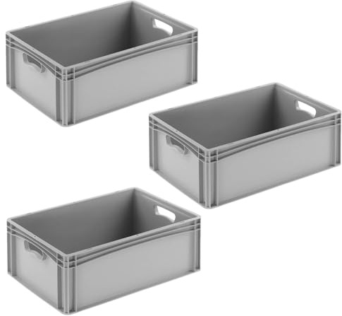 DieBoxfabrik Eurobehälter 600x400x220mm (60 x 40 x 22 cm) mit 44,2 Liter Volumen | Eurobox stapelbar aus Kunststoff in TOP-Qualität - Made in Germany. Farbe Grau (3)