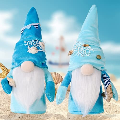 2pcs Estate Gnome World Oceans Day Holiday Decoration Peluche Senza Volto Collezione Bambola Figurine Home Party Festival Handmade Regalo Nautico Gnome Marittimo Cucina Vassoio A Livelli Elfo Tomte