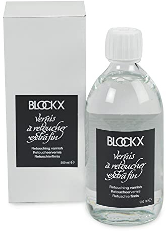 Blockx Retuschierfirnis, 500 ml, farbloses glänzendes Zwischenfirnis, trocknet schnell, zum zeitweiligen Schutz und Auffrischen matter Stellen