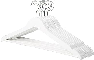 Amazon Basics Holz-Kleiderbügel für Anzüge, 10er-Pack, Weiß, 44x22 cm