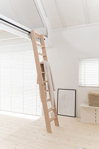Raumsparende Dachbodentreppe, Raumspartreppe, Buchenholz, Unbehandelt, 10 Schritten, Höhe 225cm, Hilberts, Handgefertigt in Holland