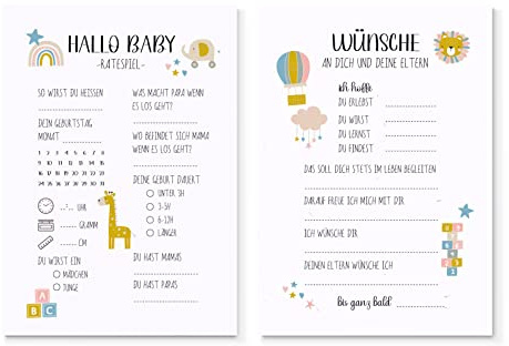SellerRocket 25x Babyshower Ratespiel Karten zum Ausfüllen – Tippkarten Jungen und Mädchen – Tolles Spiel für die Babyparty und Gender Reveal Feier – 25 Karten hochkant