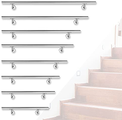 Froadp 180cm Edelstahl Treppengeländer Ø42mm Handläufe AISI304 Wandhandlauf mit Metall Dübeln & Halterung & Endkappe Wandmontage Geländer für Treppen Balkon Brüstung (Silber)