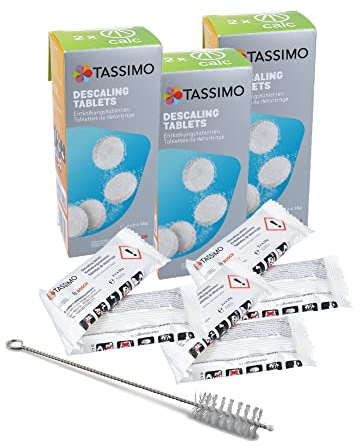 6 Stk Entkalkungstabletten für 3 Anwendungen für Bosch 311909 TCZ6004 kompatibel mit Tassimo Kaffeemaschinen mit DL-Pro Reinigungsbürste