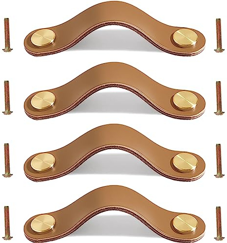 Ledergriffe für Möbel 4 Stück ledergriffe für schränke, schubladengriffe leder, ledergriffe kleiderschrank, leder handgriffe für Küche, Bad, Schränke, Kommode, Holz, Kleiderschrank, 16,8cm