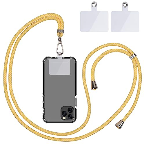 Linkbro Handykette Universal, Handy Lanyard, Universelles Handy um den Hals hängend mit Pad Handy Lanyard, verstellbar und abnehmbar. (1Gelbe und weiße Streifen)