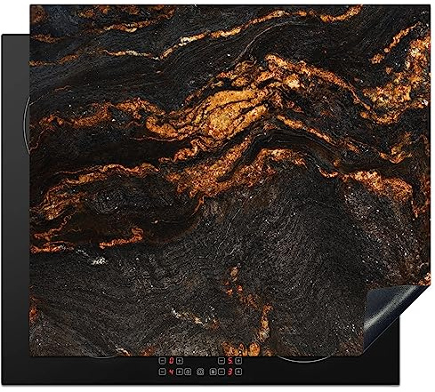 KitchenYeah© Herdabdeckplatte Einteilig Ceranfeld Abdeckplatte Küche Deko | 60x52 cm - Ceranfeldabdeckung Herdabdeckung Induktionsmatte Marmor - Limette - Schwarz - Gold - Marmoroptik - Luxus