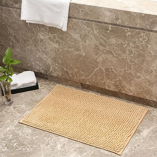 Mateju Alfombra Baño de Chenilla Shaggy - Alfombrilla Baño Agua Súper Absorbente Alfombra de Baño Antideslizante Alfombras de Ducha de Microfibra Esponjosa Perros (50x80CM,Beige)