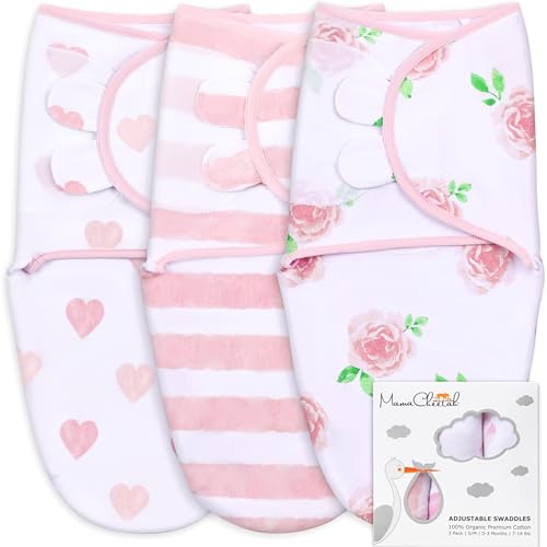 Mama Cheetah Baby Swaddle Sack, Bio-Baumwolle Decke, Schlafsäcke, Verstellbare Säugling Wrap für Junge Mädchen 0-3 Monate, Baby Essentials, 3er-Pack
