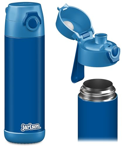 Jarlson® Trinkflasche Kinder Edelstahl MALI [THERMOSFLASCHE] - Kindertrinkflasche Auslaufsicher - Thermoskanne Kohlensäure geeignet - Thermo Trink Flasche für Schule & Kindergarten (Blau, 500 ml)
